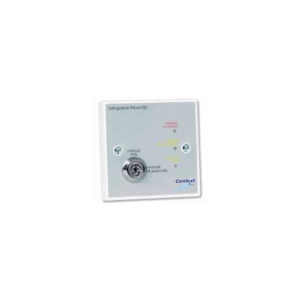 Economy status unit, single gang c/w keyswitch operated mode (auto/manual) switch and Status LEDs. Max. 8 per EP203
